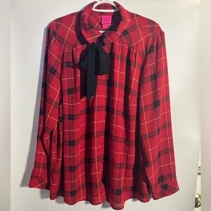 Torrid Red Plaid Blouse with Black Bow
